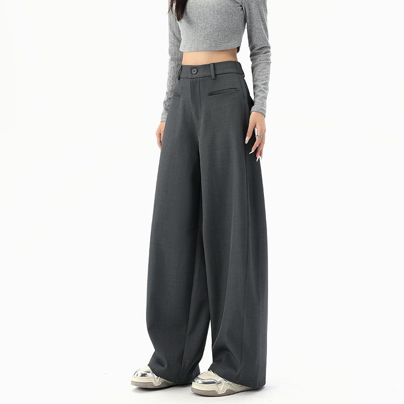

Women s High-Waist Gray Straight Leg Pants - Spring 2026 Collection, Loose Fit, Floor Length, Wide Leg Design Small серый