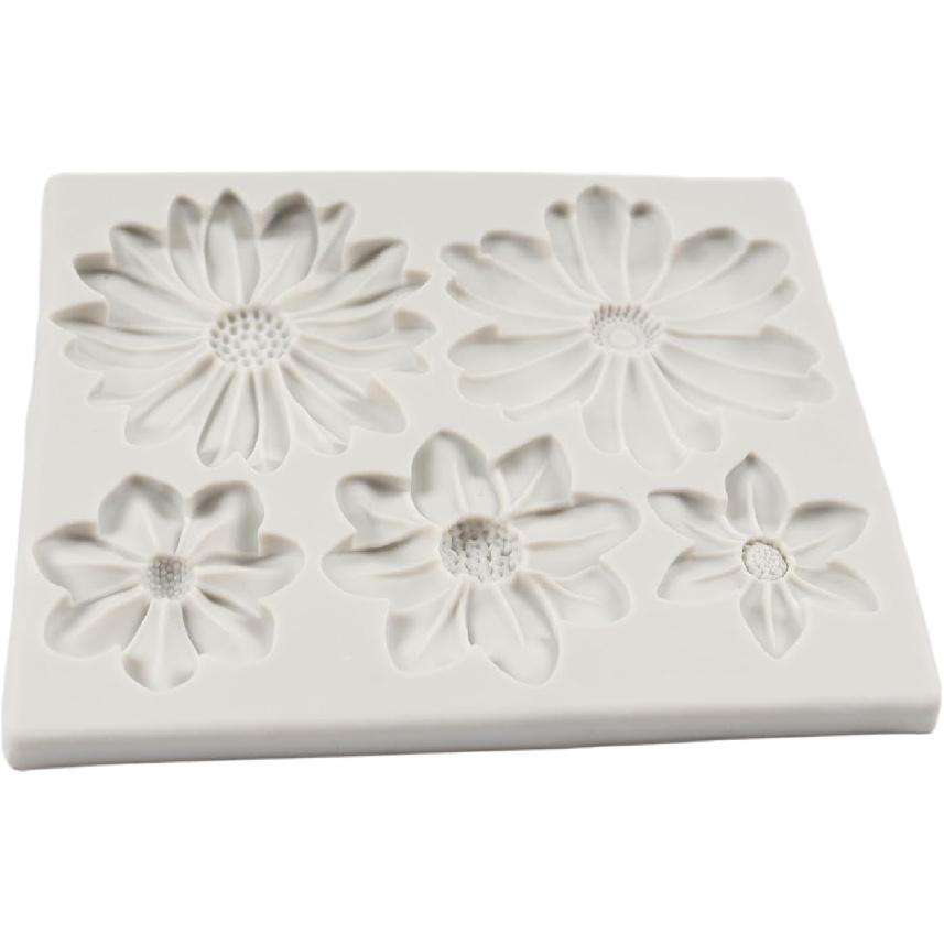 Flower Blossoms Silicone Mold Daisy Chrysanthemum Flower Fondant Mold for Cake Decoration Chocolate Cupcake Topper Candy Sugar Craft Polymer Clay Gum