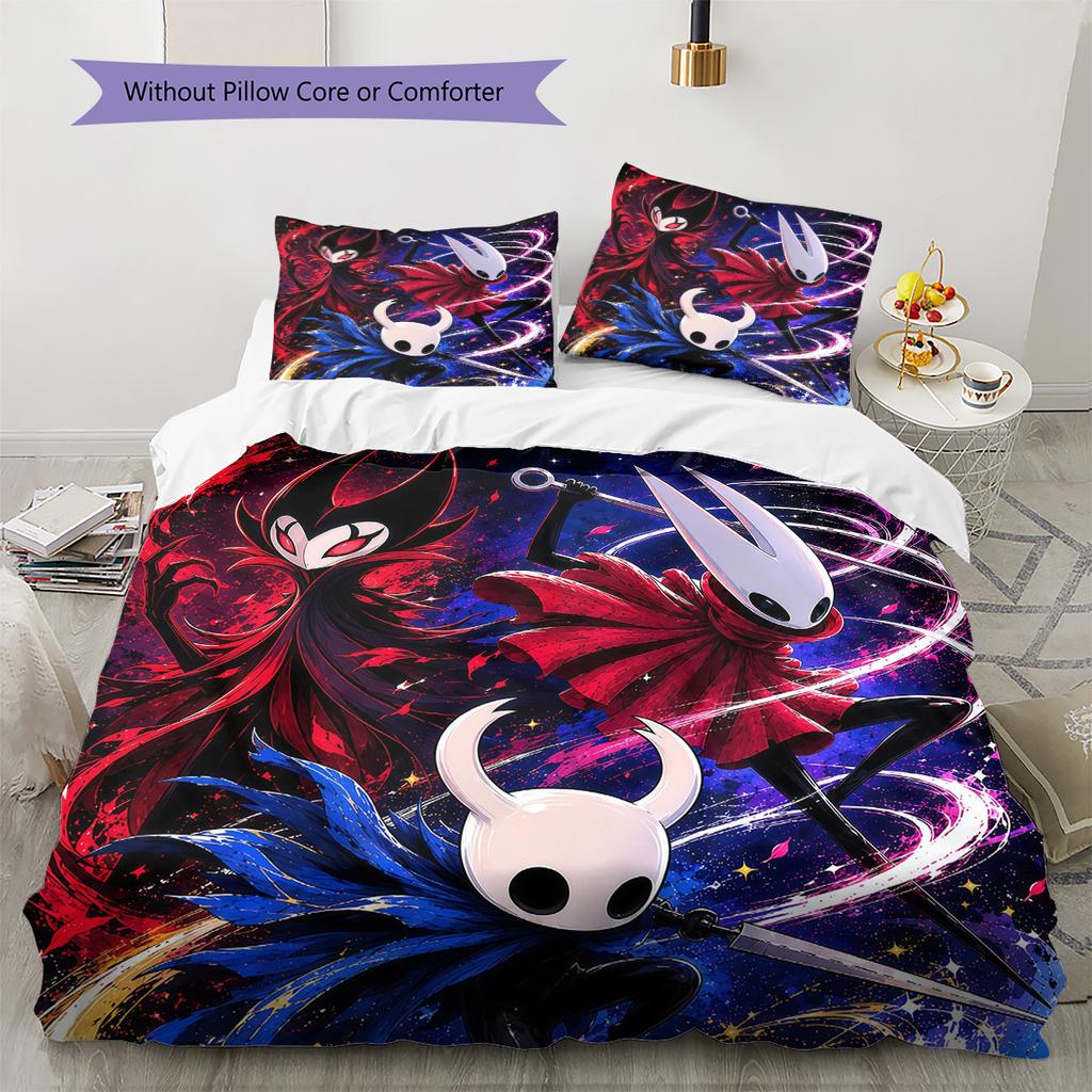 Hollow Knight Pattern Bedding Quilt Set Home Decoration Gift (1 * Duvet Cover + 2 * Pillowcase Without Core)