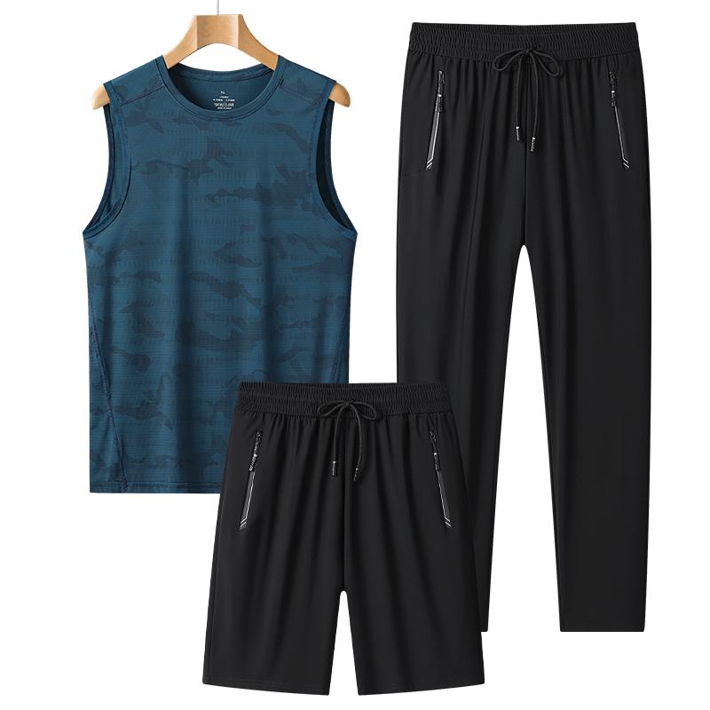 

Breathable Short-sleeved Shorts Sports Suit For Men, Loose And Quick-drying Suit For Men, Thin Ice Silk Pants For Men, Casual Three-piece Suit 2XL зелёный