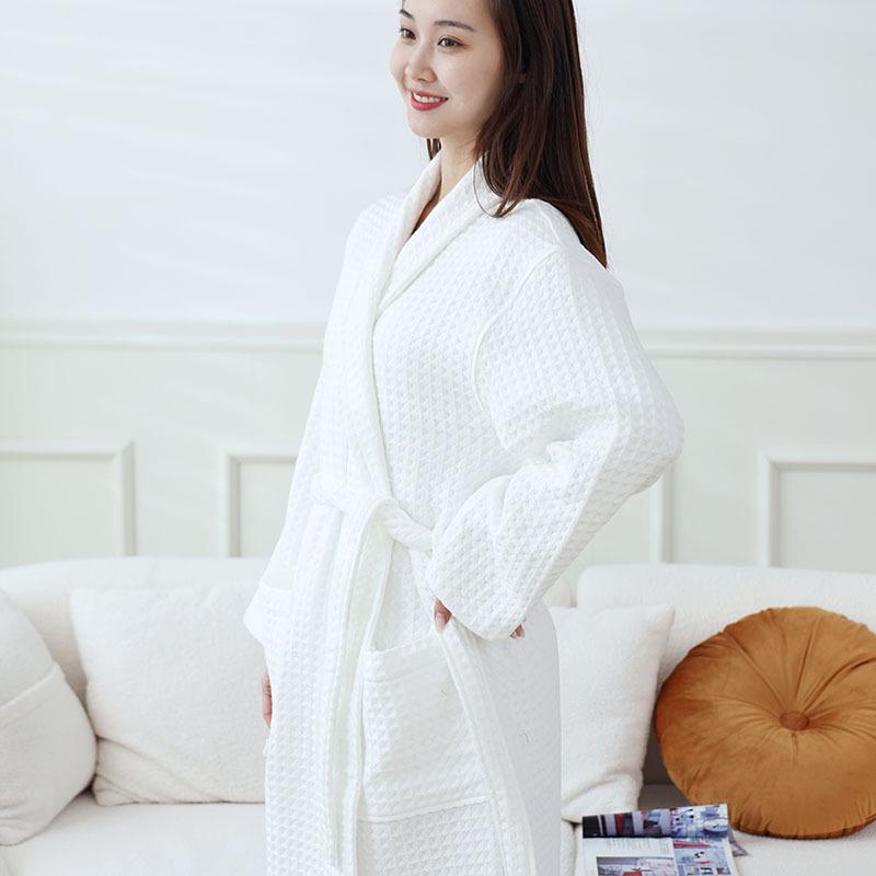 Unisex Waffle Yukata Bathrobe - Thickened Cotton for Autumn/Winter, Ideal for Couples & Star Hotels