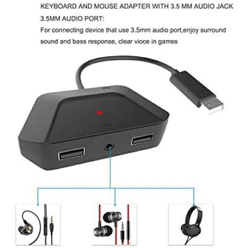 Adapter klawiatury i myszy z gniazdem audio 3,5 mm do Nintendo Switch, Xbox One, PS4, PS3. Idealny do gier typu FPS, TPS, RPG i RTS itp.