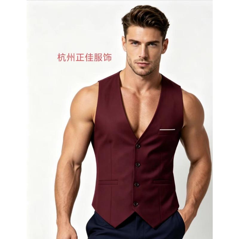 Mens Grey Single Breasted V-Neck Suit Vest