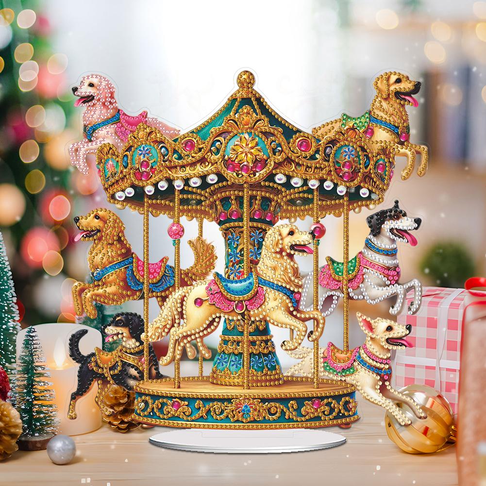 Acrylic 2D Flat Carousel Print DIY Desktop Diamond Art Kits Diamond Painting Desktop Decorations for Home Office Desktop Decor