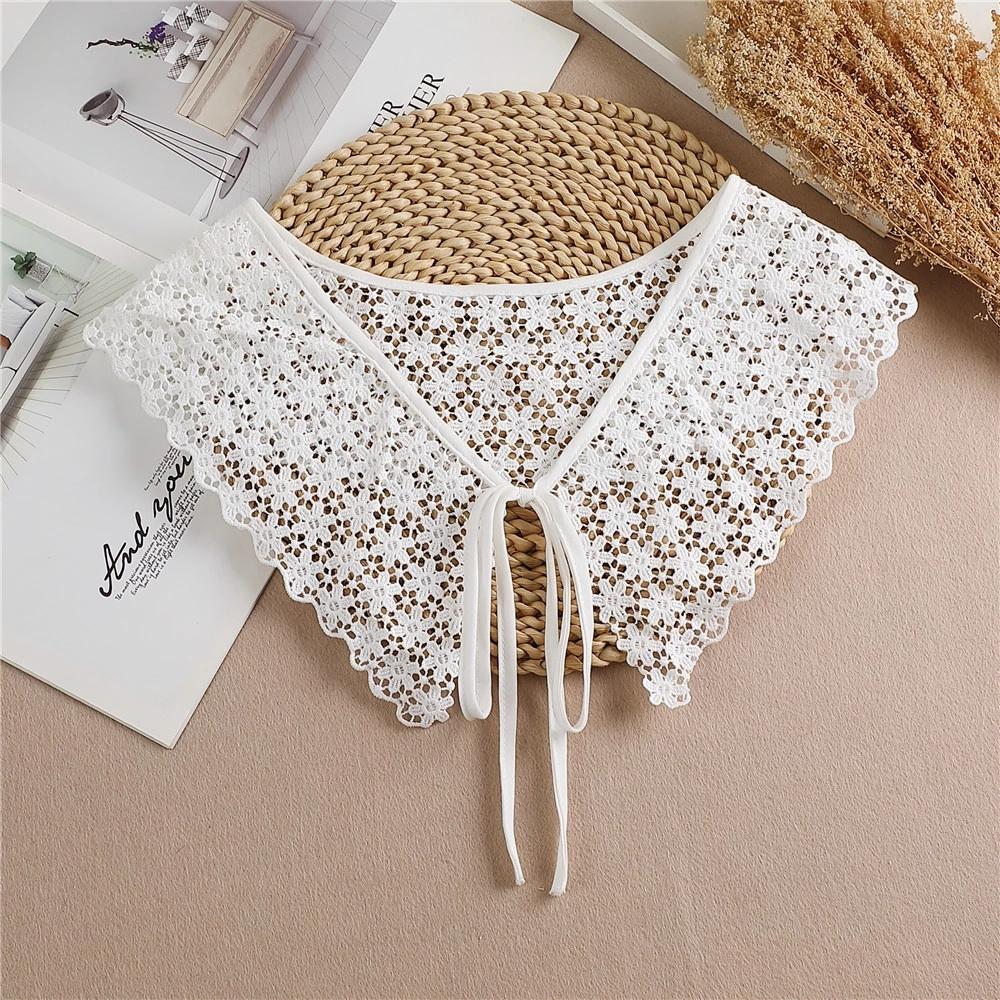 Linbaiway Lace Chiffon Doll Fake Collar Ladies Shawl Wrap Removable Detachable Embroidered False Collar Clothes Accessory