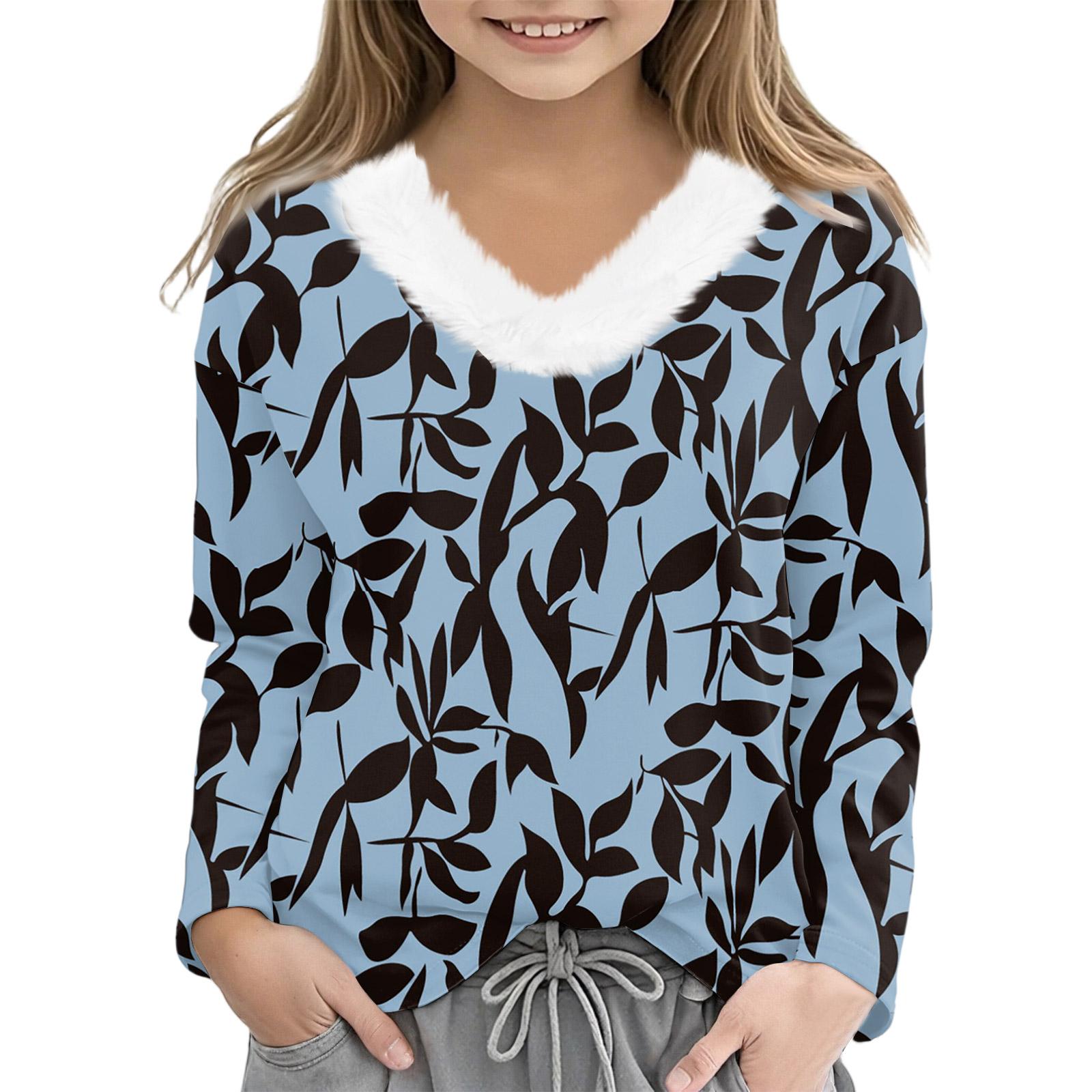 

Christmas Day Girls Long Sleeve T Shirts Kids Girls V-Neck Tee Christmas Print Long Sleeve Top 120