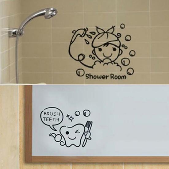 Cartoon Tandenpoetsen Je Tanden Doucheruimte Vinyl Sticker Muurschilderingen Muurdecoratie