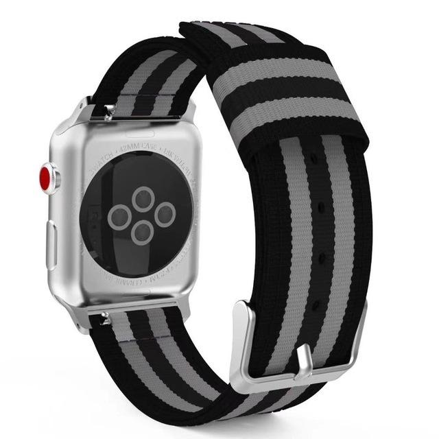

Нейлонові ремінці для Apple Watch Series Ultra 9 8 7 6 SE Водонепроникний ремінець із пряжкою для IWatch 38 40 42 44 мм 41 мм 45 49 мм Смугасті ремінці для годинників Аксесуари 42 44 45 49mm чорний/сірий колір