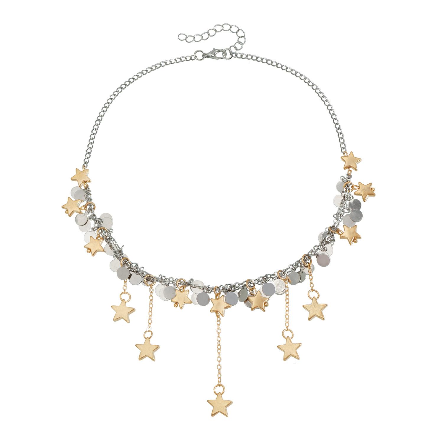 Geometric multi-pentagonal heart disc winding necklace ins light luxury Spice Girl style necklace