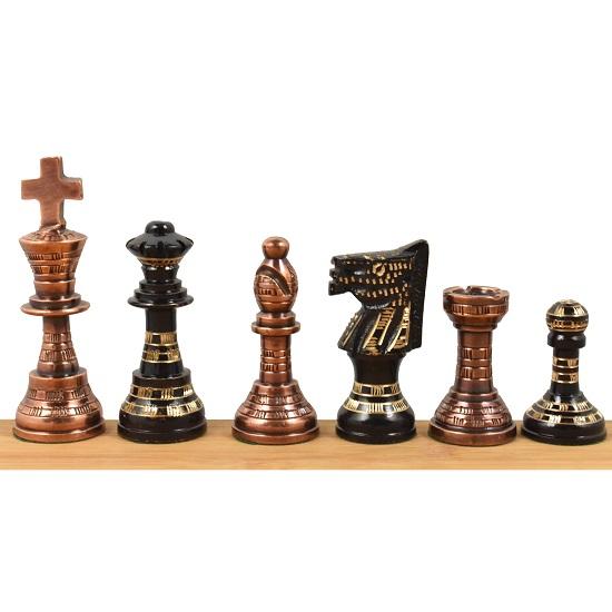 Set de Șah din Metal Alamă de Lux 30,48 Cm cu Piese și Tabla Staunton Francez Cupru, Negru