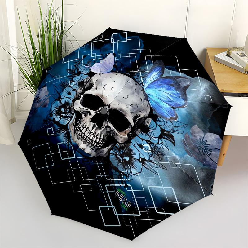 1pc Skull and Flowers Artwork Umbrella with Plastic Handle,Suitable for All Seasons UmbrellaPT494