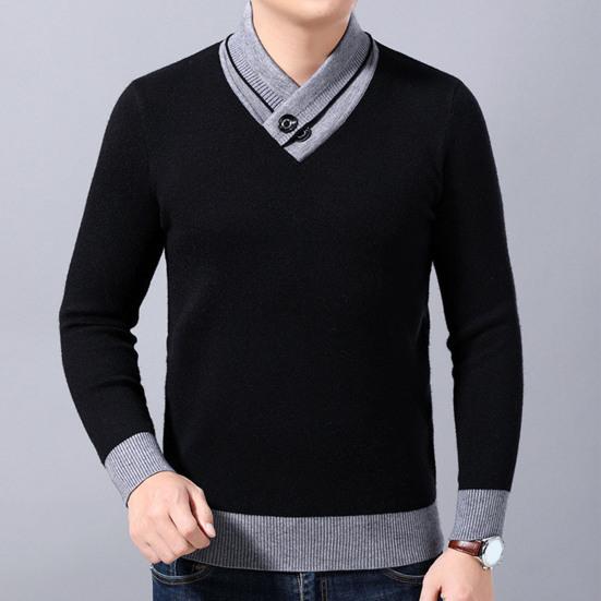 Men Sweater V Neck Knitted Contrast Colors Loose Spring Sweater for Daily Wear