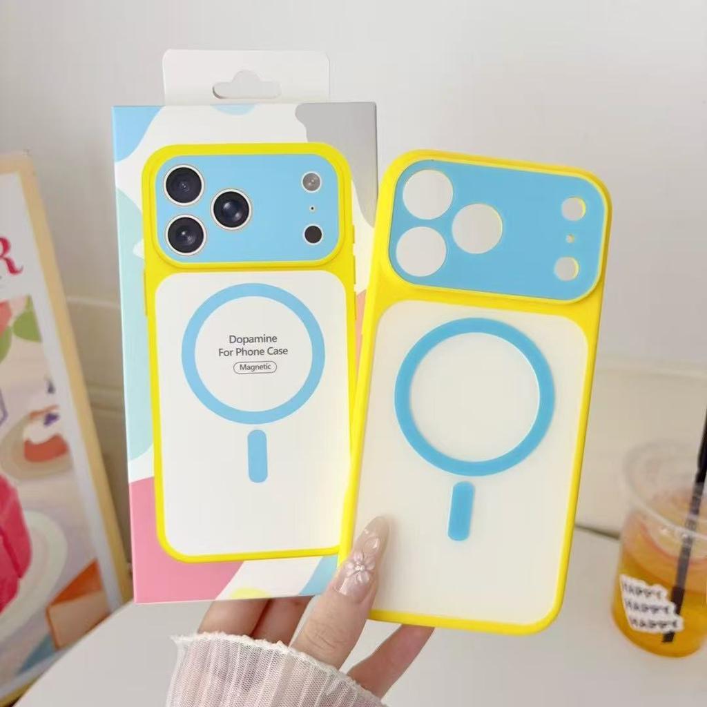 Applicable to iPhone18promax anti-drop mobile phone case 17 dopamine Korean contrasting color magnetic suction Apple 16 protective case