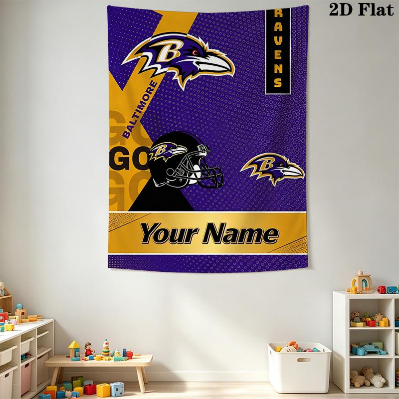 Name Custom Baltimore Ravens Logo Wall Tapestry Aesthetic Wall Hanging Printed Fabric Blanket Decorative Tapestries for Bedroom Living Room Home Decor