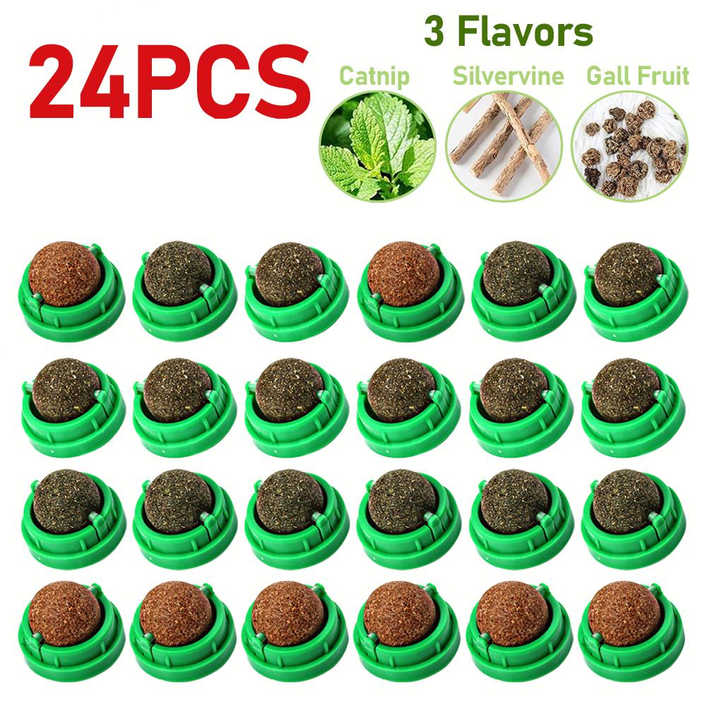 3-30pcs Cat Catnip Toys Cat Rotatable Licking Catnip Wall Ball 3 Flavors Freshen Breath Remove Hair Balls Snacks Pet Supplies
