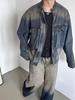 Nostalgic Blue Retro Denim Jacket - Men's Loose Fit with Large Pockets and Stand Collar for Spring & Autumn