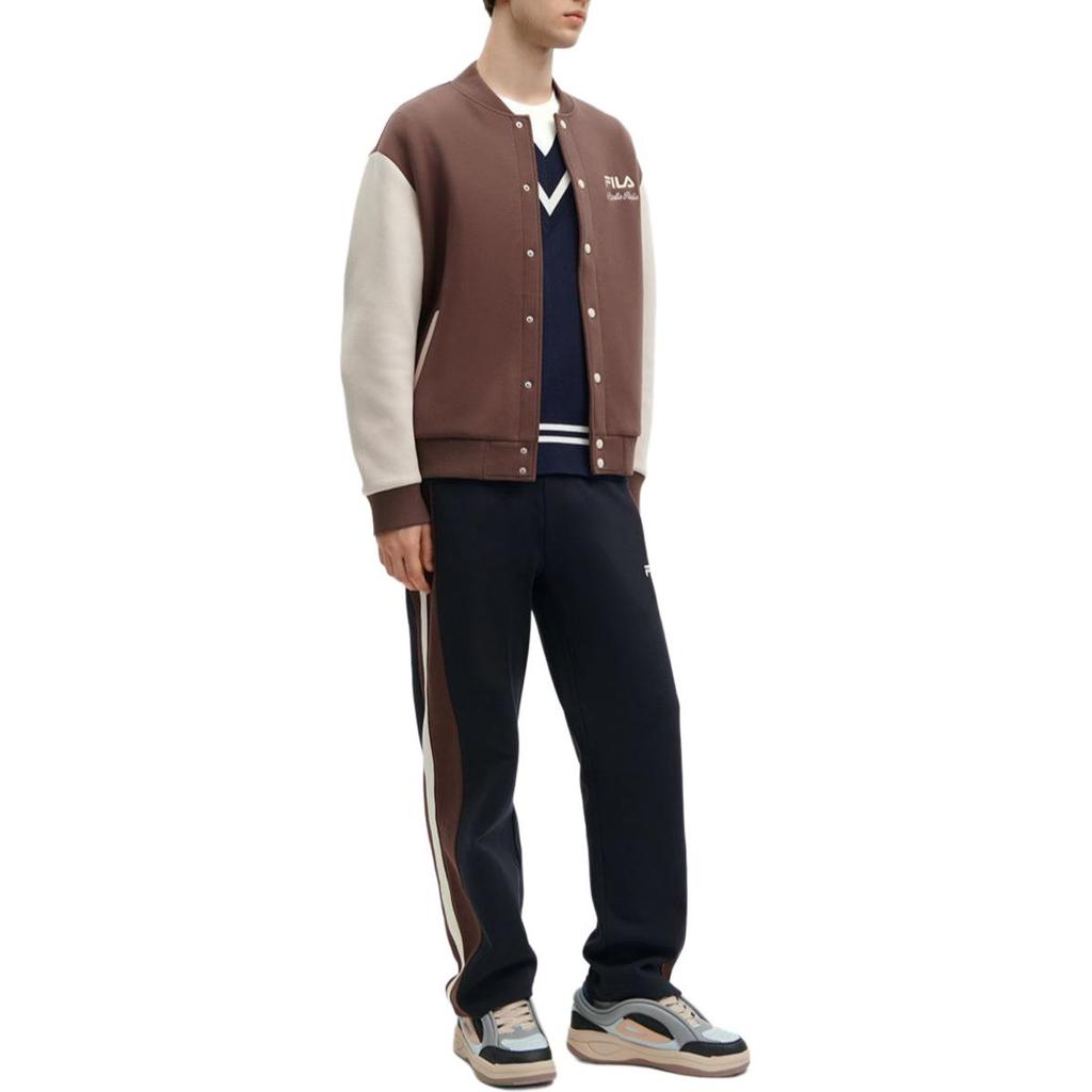 FILA Color Block Casual Knit Baseball Jacket Men Jackets Brown F11M419501F-BN