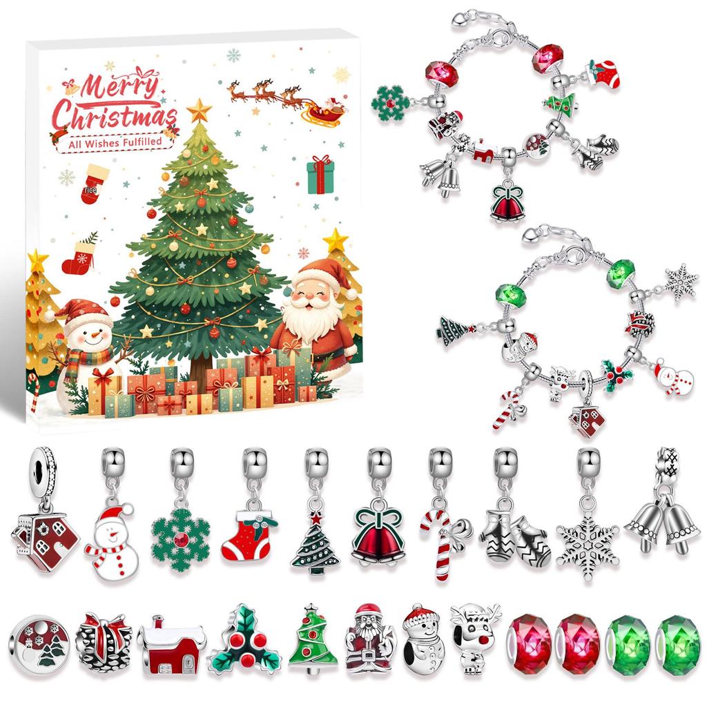 European & American DIY Christmas Cartoon Snowman Crystal Beaded Bracelet Set for Children