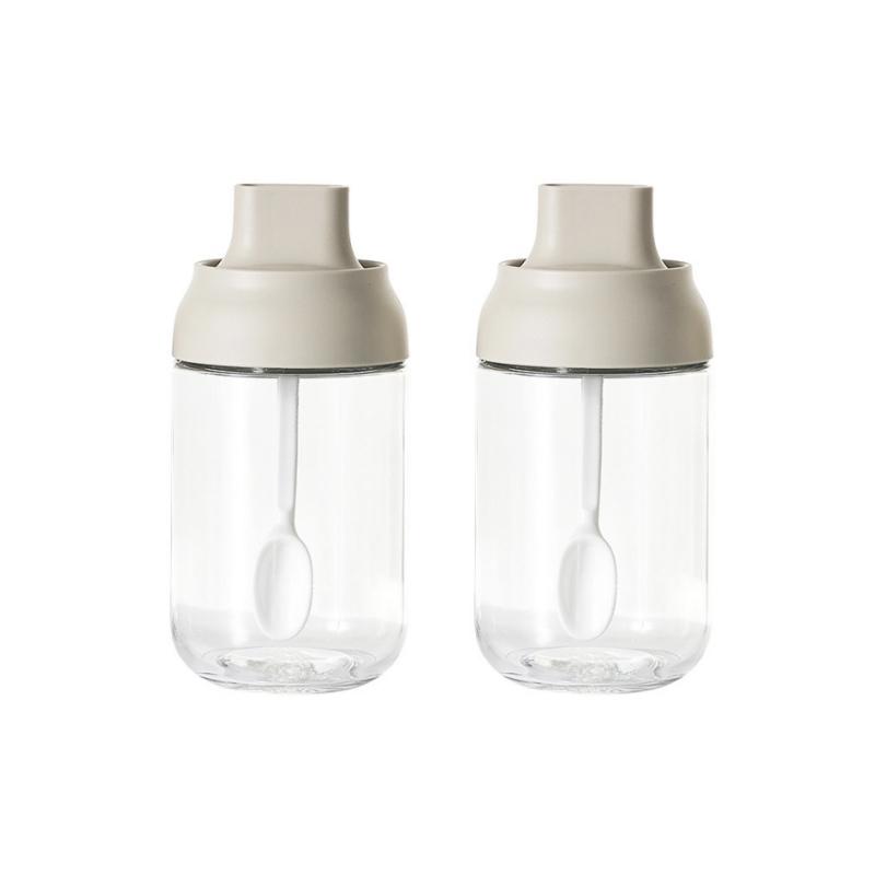 2pcs 250ML Oil Bottle Moisture-proof with Lid Spoon Pepper Jar Salt Shaker Combination Glass Kitchen Dining Seasoning Bottle