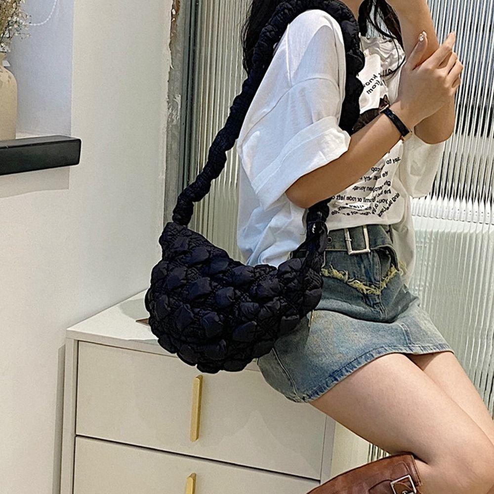 Space Cotton Rhombus Plaid Handbag Korean Style Bubble Cloud Bag Casual Korean Shoulder Bag Lady