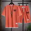 Summer Men's New Comfortable and Breathable Round Neck T-shirt Shorts Letter Gradient Set Outdoor Casual Two-piece Set