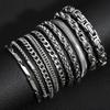 10Pcs/Set Men's Stainless Steel Bracelets - Rock Style Interlocking Design, Waterproof Jewelry, Exquisite Gift