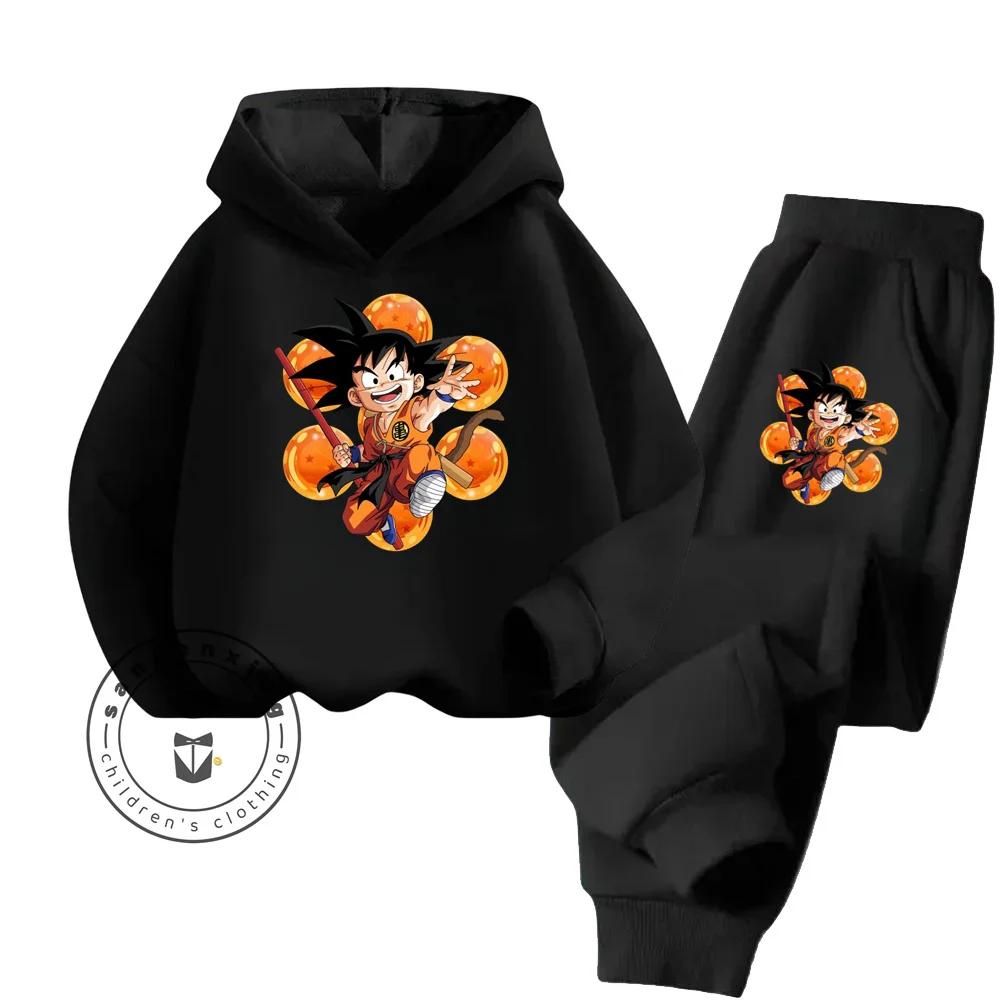 Dragon Ball Cartoon Themed Series Children Boys Girls Rich Elements Design Long Sleeve Hoodie Set Suitable for Fall Winter Wear