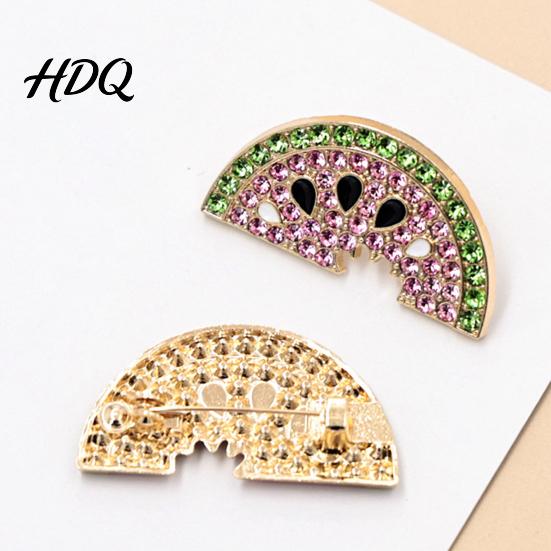 Women Alloy Badge 1/2Pcs Rhinestone Watermelon Slice Brooch Sparkling Fruit Lapel Pin Sweater Summer Pin Cardigan Coat Suits Accessories,