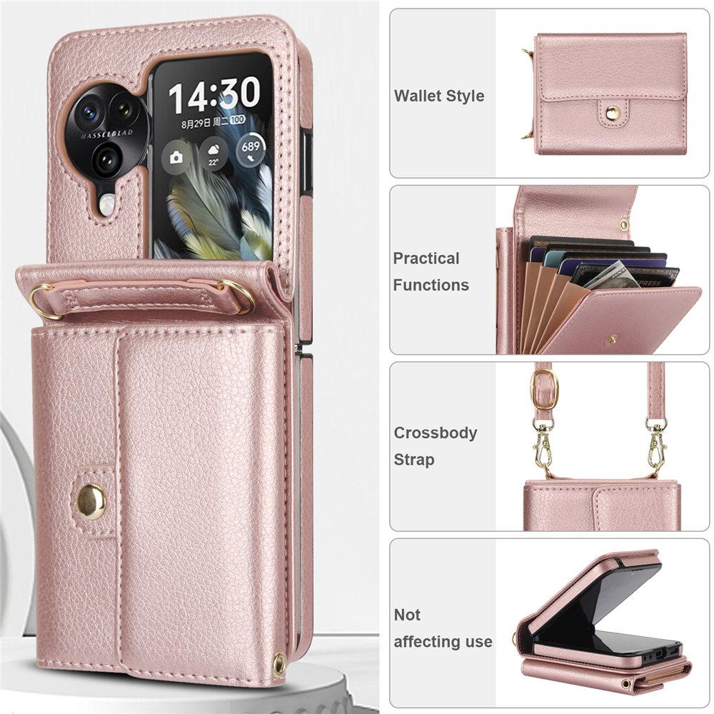 Luxus Crossbody Kartensteckplatz Geldbörse Lederhülle Für OPPO Find N3 Flip N2 Flip Langes Lanyard Riemen Hülle Coque