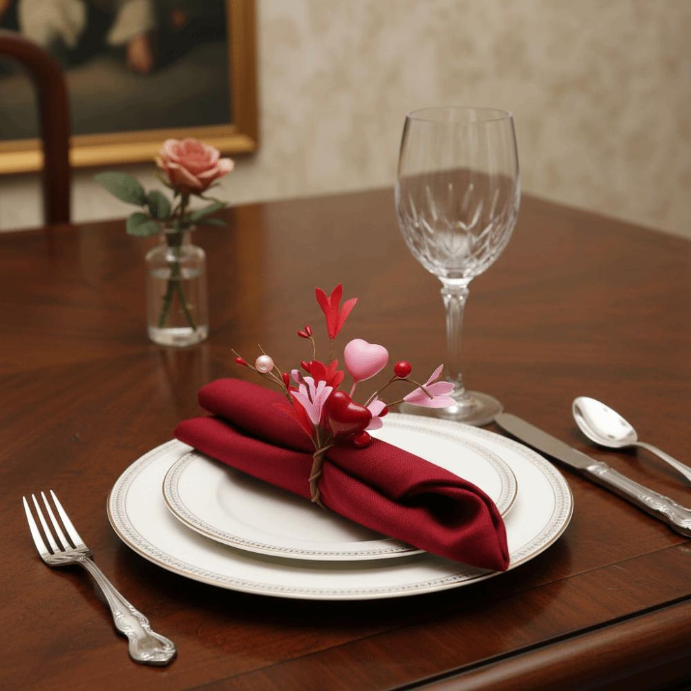 5PCS Artificial Flower Napkin Ring Elegant Romantic Design Napkin Holder Heart Symbol Napkin Buckle Valentine's Day