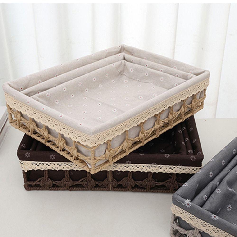 Bohemia Tabletop Fruit Container Hollow Out Straw Storage Basket Bin  Home Decor