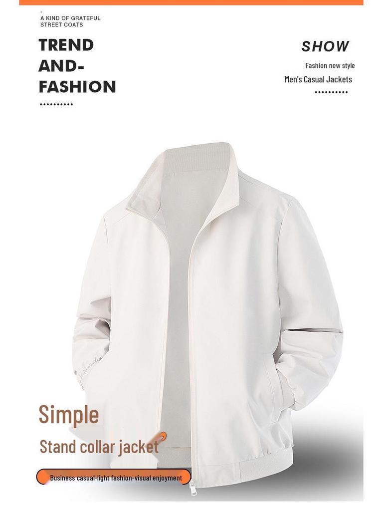 Men's Trendy Executive Stand Collar Jacket - Autumn/Winter Business Style, Simple Casual Design, Cotton-Padded