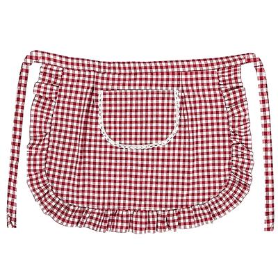 Apron Square Check Half Waist Apron Cotton Material Stain Resistant Breathable Home Cooking Work Clothes Kitchen Accessories