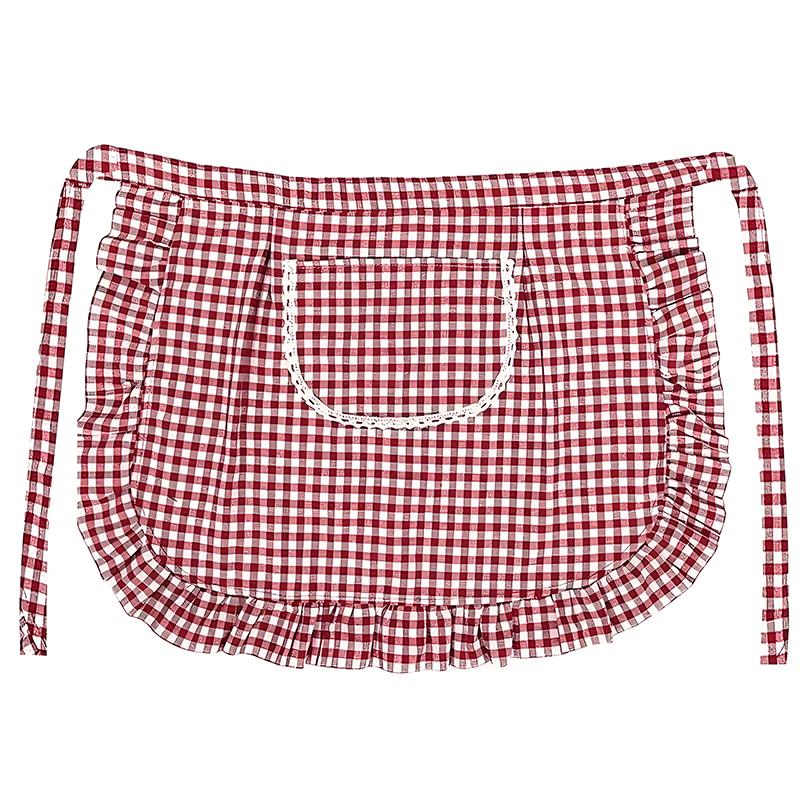 Apron Square Check Half Waist Apron Cotton Material Stain Resistant Breathable Home Cooking Work Clothes Kitchen Accessories