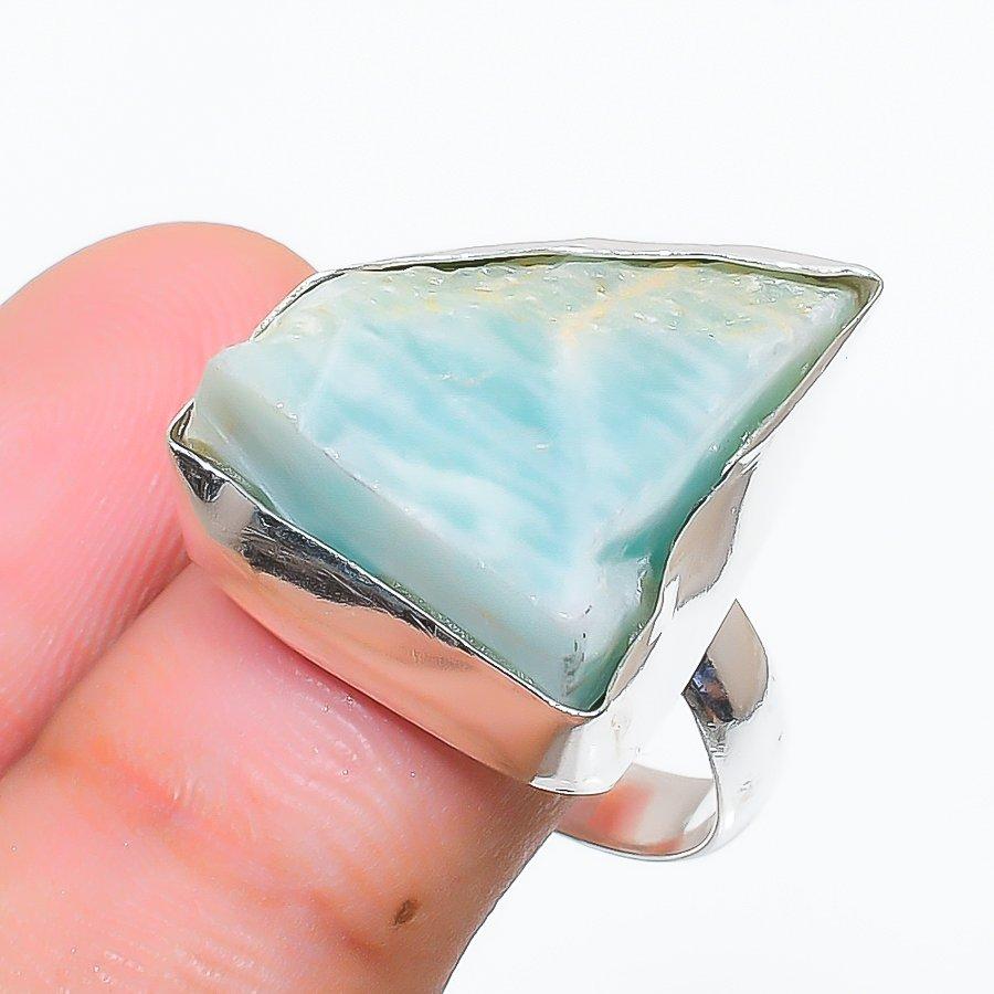 

Подарочное кольцо ручной работы из стерлингового серебра 925 пробы с натуральным амазонитом, размер 9, A7H46