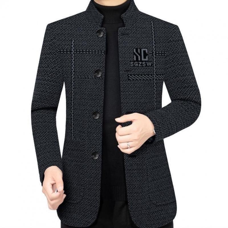 Men's Short Woolen Coat - Thickened Velvet, Warm Business Suit Jacket for Autumn/Winter