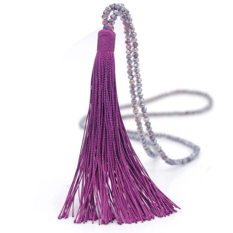 New Fashion Boho Long Fringe Tassel Necklaces Women Collier Glass Beads Crystal Statement Collar Bohemian Zircon Gifts
