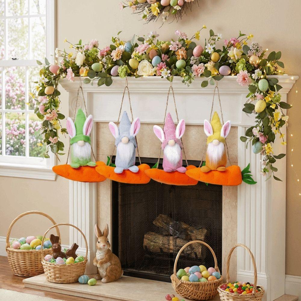 Farmhouse Easter Bunny Pendant Handmade Craft with Rope Faceless Decorative Colorful Rabbit Party Props