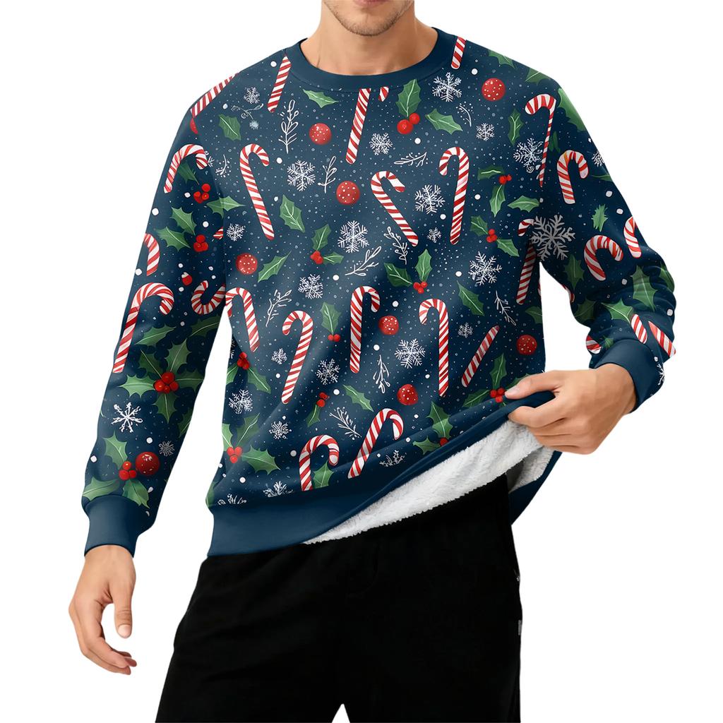 Men's Round Neck Fleece-Lined Thick Solid Color Sweatshirt