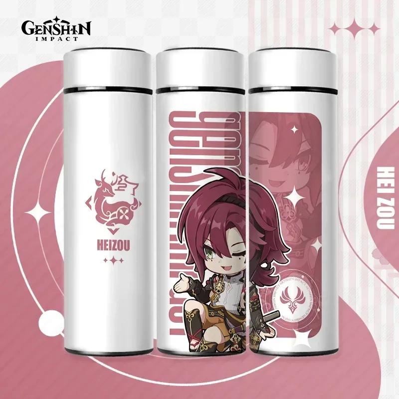 500ml Genshin Impact Thermo Bottle Stainless Steel Kawaii Anime Insulated Cup Water Zhongli Temperature Display Thermos Bottle