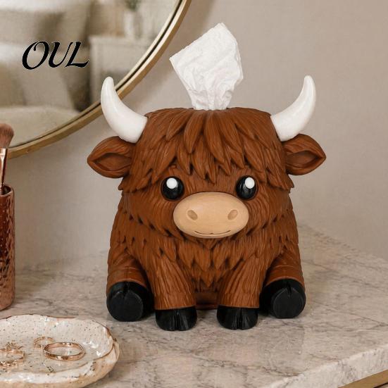 Unique Housewarming Gift for Her Simulated Highland Yak Tissue Box, Cute Decorative Paper Dispenser, Waterproof Animal Dispenser Matte PETG