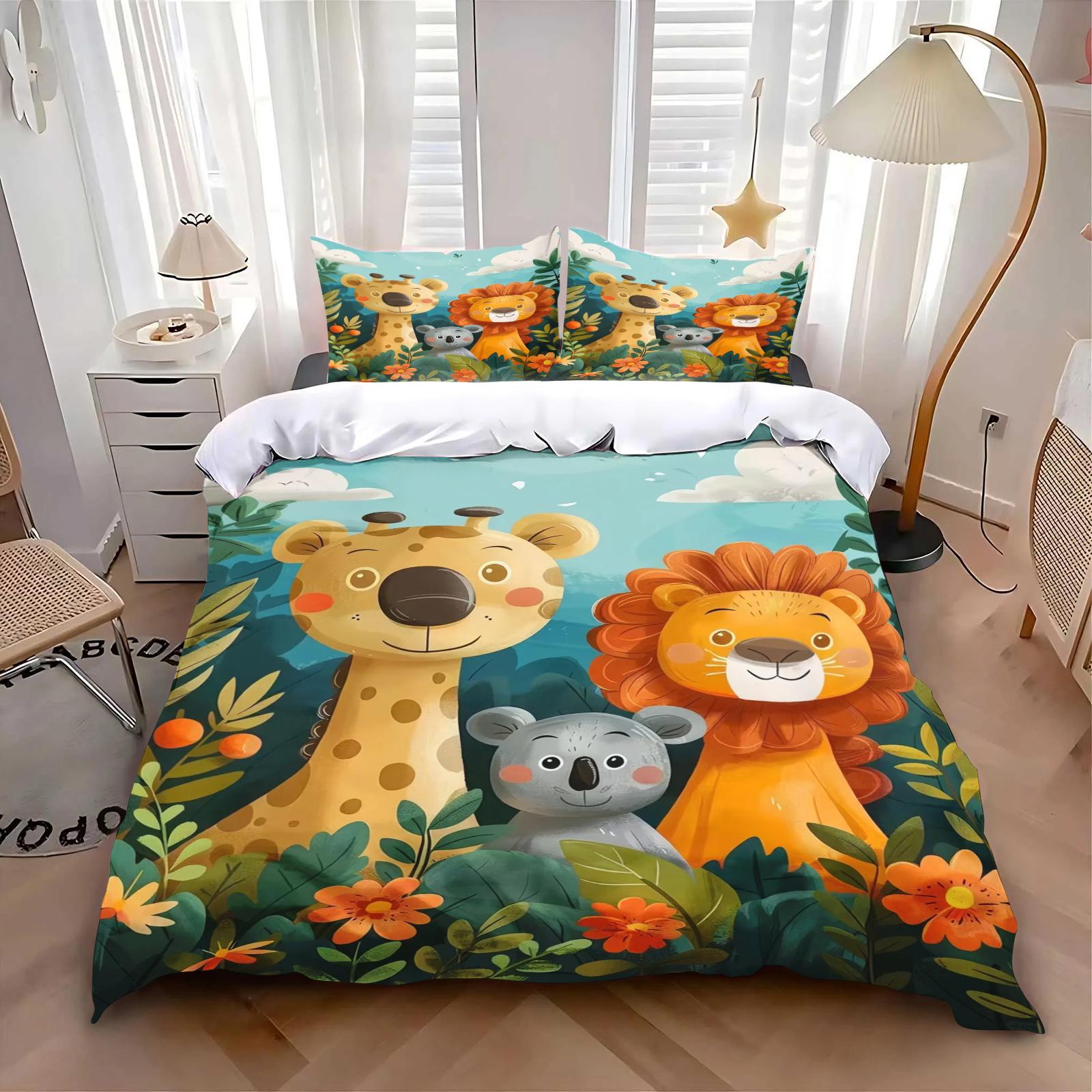 

Forest Animal Lion Quilt Cover Cartoon Duvet Skin-Friendly Breathable 3D Printed Comforter Warmth Bedding 90X200cm