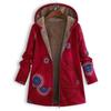 Women Winter Fleece Jacket Vintage Floral Hooded Coat Casual Warm Zipper Outwear Long Sleeve with Pockets