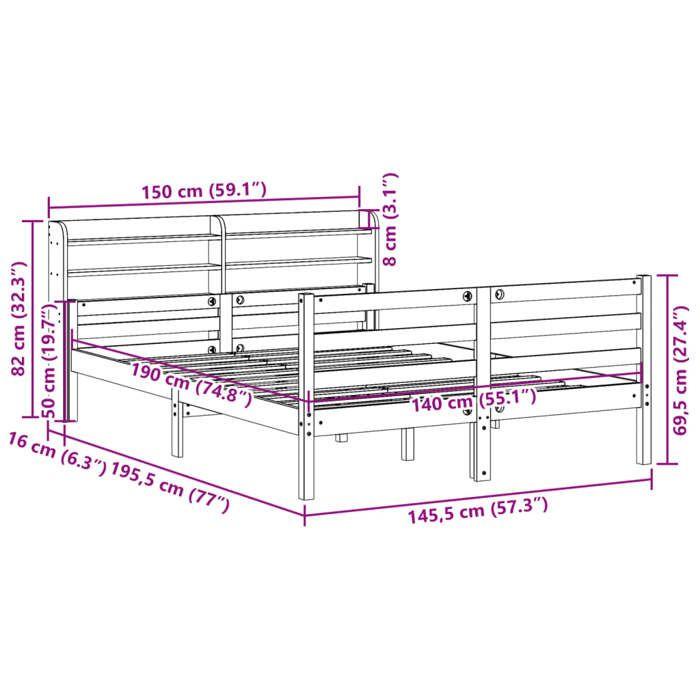 VidaXL Bed Frame with Headboard 140x190 Cm Solid Pine Wood, Bed, Solid Wood Bed Frame, Bedroom Furniture At 3306676