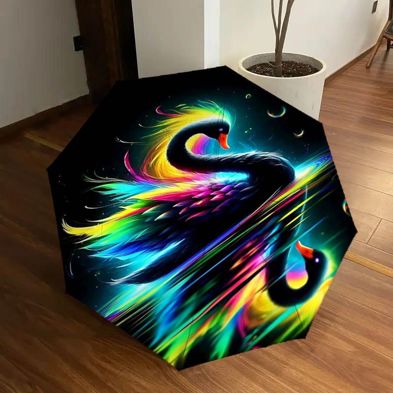 

Colorful Swan Automatic Opening/Closing Umbrella with Foldable Design, Iron Frame Outdoor Rain Gear for Fans, Travelers, Daily Use, Festival