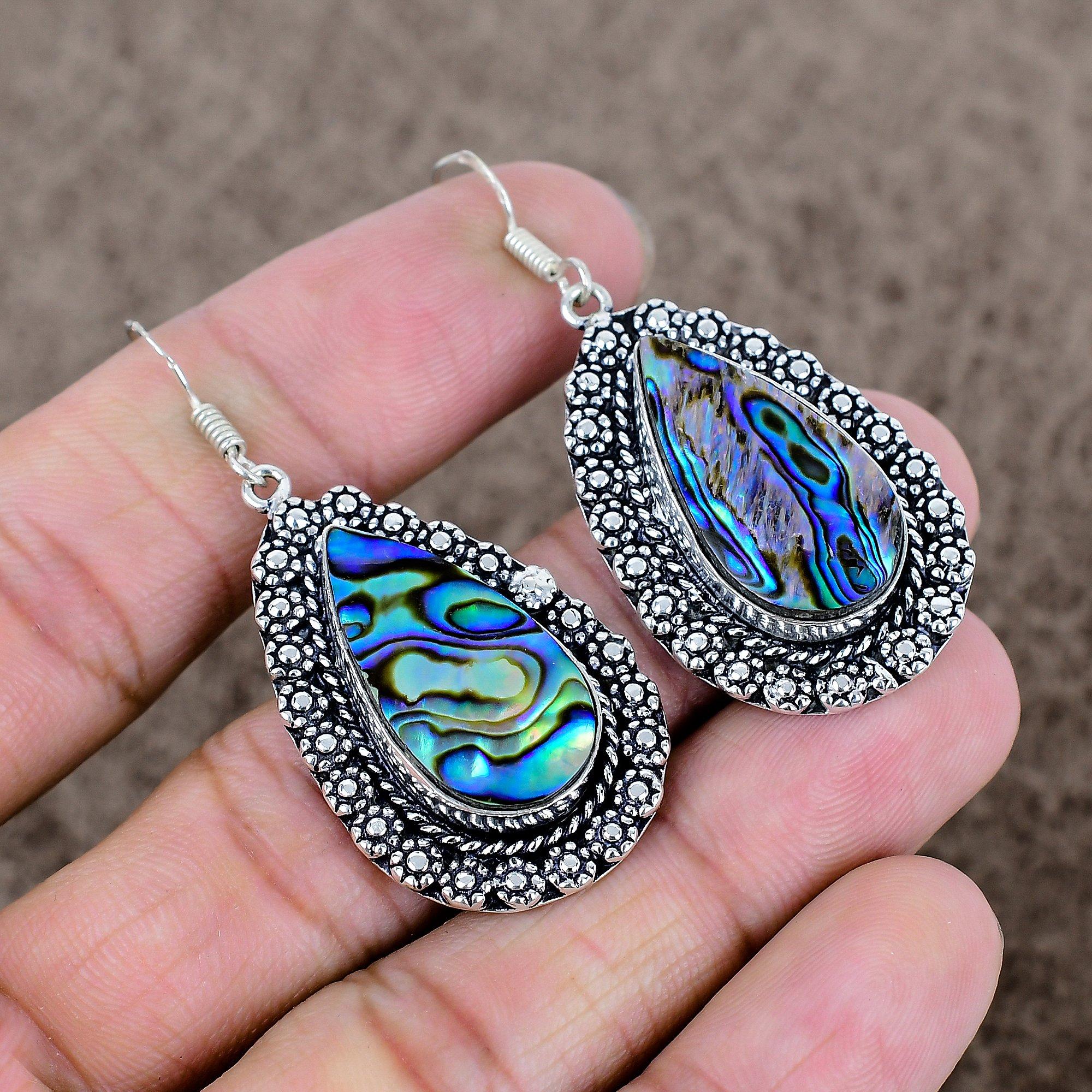 

Abalone Shell Gemstone Handmade 925 Sterling Silver Jewelry Earring 2.17 KKG-696