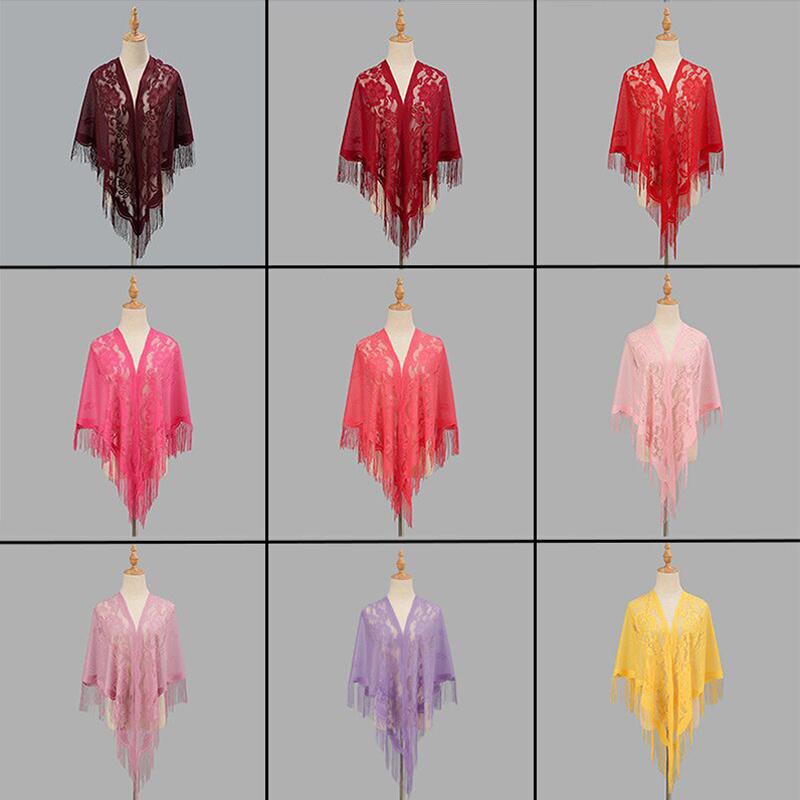 Neuer Hohl atmungsaktiver Fransen Dreiecksschal Fransen Patchwork V-Ausschnitt Cardigans Damen Vintage Schal Party Dinner Oberteil Schal