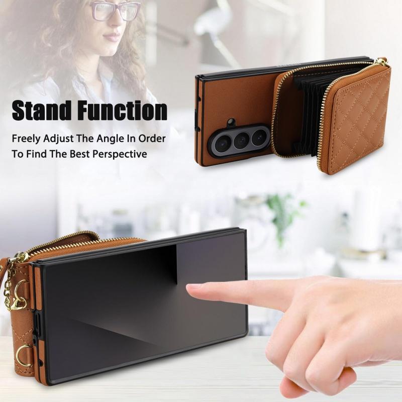 For Samsung Galaxy Z Fold 8 Ultra 7 6 5 Long Lanayrd Leather Zip Wallet Multi Card Phone Case Crossbody Flip Purse Holder Cover