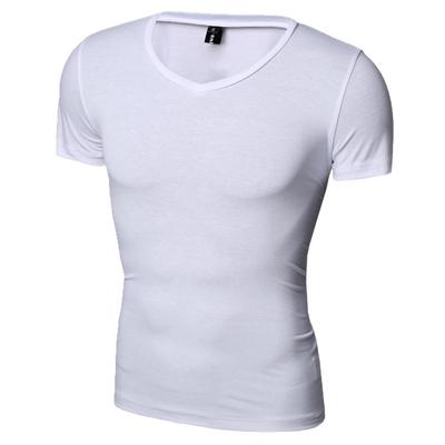 Men's V-neck Solid Color High Elasticity Sports Compression T-shirt T39