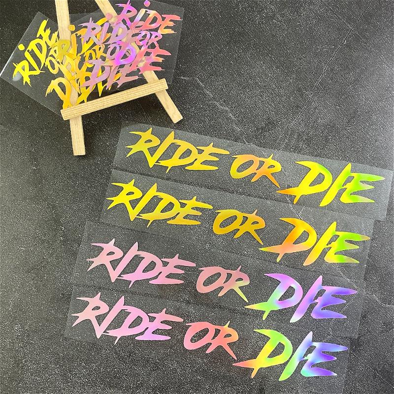 4PCS/1Sheet RIDE OR DIE Bicycle Stickers Funny DIY Road Bike Top Tube Frame Handlebars Motorcycle Helmet Waterproof Vinyl Decals